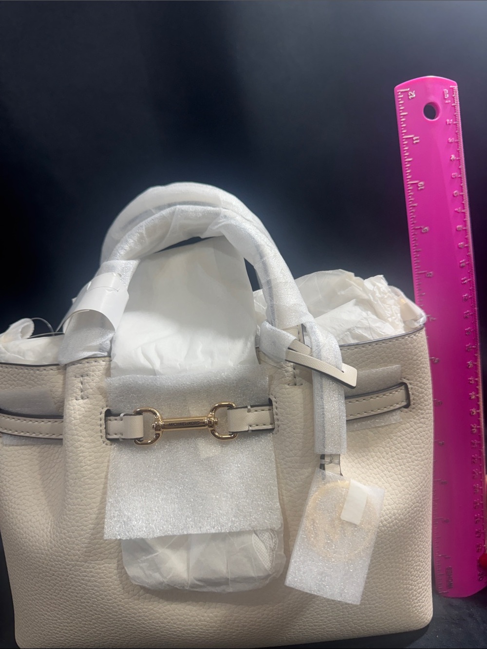 Women’s Cream Leather Top-Handle Bag with Gold Hardware